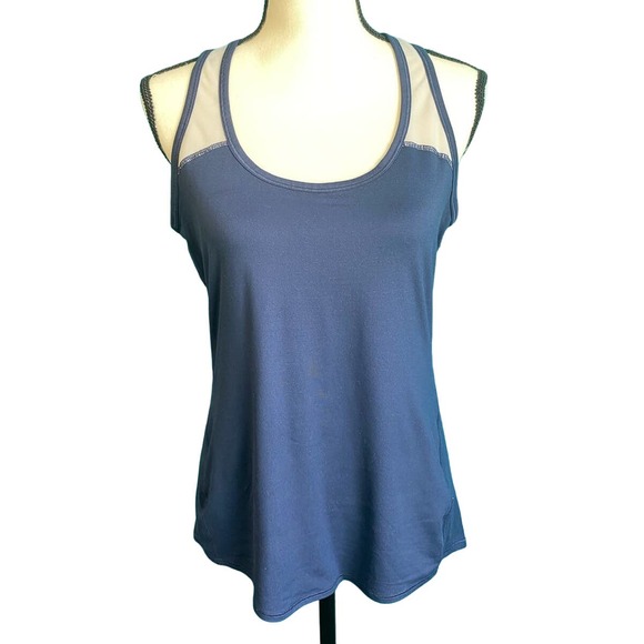 Athleta Navy Blue White Mesh Active Racerback Tank Top Women's Medium - Picture 1 of 9